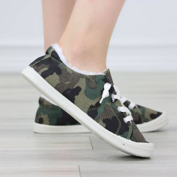 Camouflage Women's Flat Sneakers Canvas Lace Up Round Toe Warm Knit Lining - Picture 11 of 13